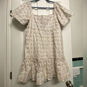 Anthropologie- Maeve brand cream and tan lace dress.